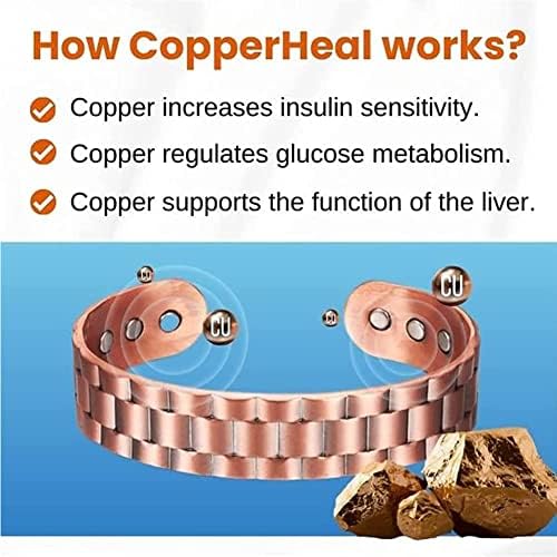 צמיד טיפולי Copperheal Copperheal, צמיד סוגארדאון, צמיד בקרת סוכר, צמיד טיפול מגנטי מתכוונן לגברים ונשים