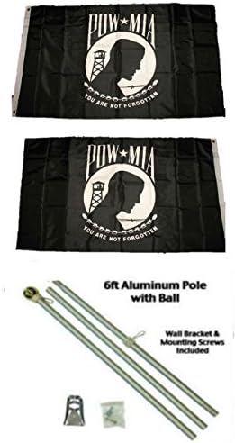 פאו מיה אסיר מלחמה חסר בפעולה שחור/לבן 3'x5 'פוליאסטר 2 דגל דו צדדי כפול עם ערכת מוט דגל אלומיניום 6' עם טופר כדור בצבע זהב
