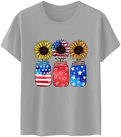 חולצות חמניות לנשים לנשים 4 ביולי חולצת יום העצמאות ארהב דגל ארהב דגל פטריוטי טייז פרחים הדפס שרוול קצר עליון
