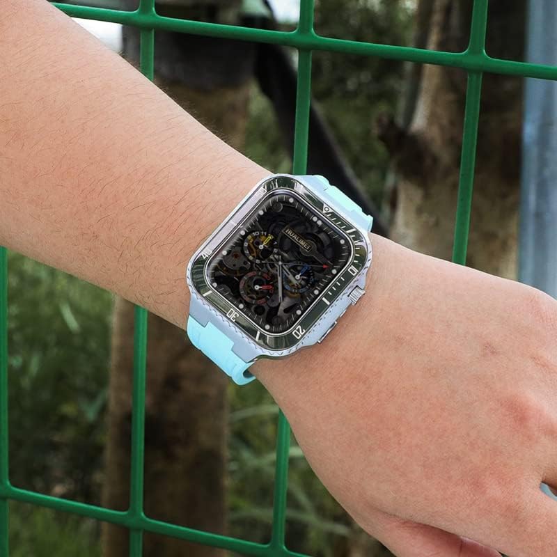 רצועת ערכת השינוי של Houcy לרצועת Apple Watch 45 ממ 44 ממ מארז מתכת+קרמיקה פגוש מערכה מכסה Iwatch 8 7 6 5 4 חגורת גומי