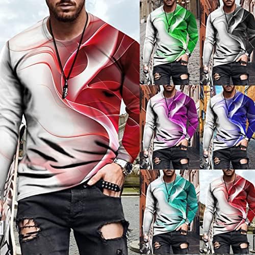 גברים אופנה חולצה צוואר עגול מזדמן דפוס צבעוני טי דפוס טיול שרוול ארוך חולצה חולצה