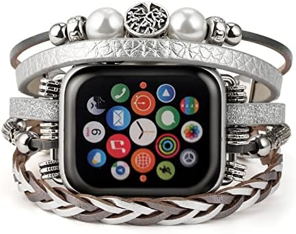 רצועות עטיפת עור של Charmingo Boho תואמות את צמיד פס השעונים של Apple לגברים נשים 38 ממ/40 ממ/41 ממ, רצועת שעון תפוחים רב שכבתיים לסדרת