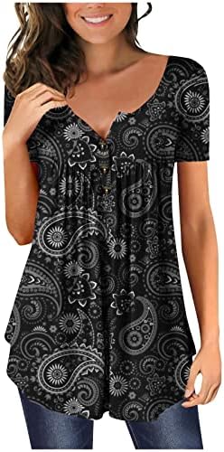 נשים שורשיות פלוס גודל טוניקה צמרות שרוול קצר קיץ חולצות זורמות מודפסות עם חולצות חולצות כפתורים