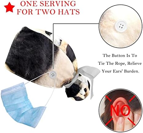 כובעים רפואיים לנשים עם כפתורים שיער ארוך, כובע עבודה מתכוונן 2 חלקים, פנדה בעלי חיים צבעוניים