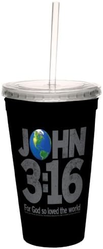 ברכות ללא עצים עכשוויות: ג'ון 3:16 מטייל אומנותי כוס מגניבה כפולה עם קש לשימוש חוזר, 16 גרם