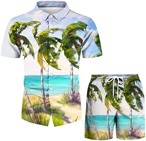 חולצת גברים מזדמנים של סט מזדמן מכופתרים קיץ מודפס בשרוול מכנסי חוף קצרים חליפות לגברים באביב 52 רגיל