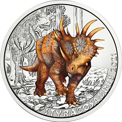 2021 DE יצורים צבעוניים PowerCoin styracosaurus albertensis supersaurus glow במטבע הכהה 3 € Euro Austria 2021 Bu Brilliant Uncirulated