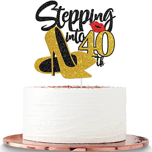 נכנס לטופר עוגות 40, 40 ועיצוב עוגות נהדר, ציוד קישוט של מסיבת יום הולדת 40 שמחה באביזרי תאי צילום - נצנצים זהב