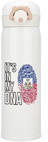 זה ב- DNA שלי Haiti Flag בקבוק מים עם מכסה עם מכסה מבודד נירוסטה כוס כפול קיר משרד כוס בית