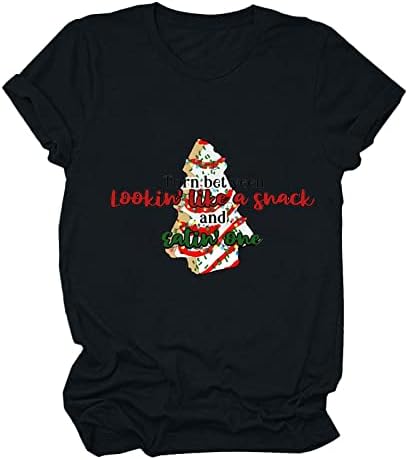 נשים 2022 חג המולד חולצות מתגנדר מזדמן קצר שרוול צווארון עגול חולצה חידוש חמוד חג המולד גרפי רופף בכושר חולצות