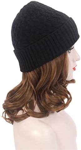 אופנה אירופאי ואמריקאי גבירותיי שיער כובע שחור סרוג כובע כובע קצר מתולתל כובע פאה כל-ב-אחד מכונה