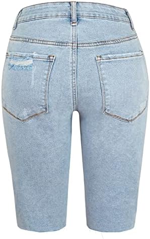 OPLXUO נשים ברמודה קצרות קצרות מזדמן כחול טרנדי קרוע במצוקה ג'ינס ג'ין מכנסיים קצרים מכנסיים קצרים לחופשת קיץ