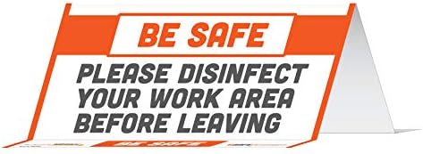 הודעות טאביס Besafe אנא חיטוי אזור העבודה שלך לפני שעזב, סימני בטיחות מסחריים של כרטיס האוהל, הניתנים לשימוש חוזר, הניתנים לשימוש חוזר,