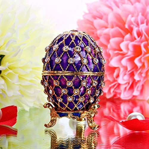 יו פנג פברז ' ה ביצה בצורת תכשיט תיבת צירים תכשיטי טבעת מחזיק אסיפה צלמית קופסות עם גבישים
