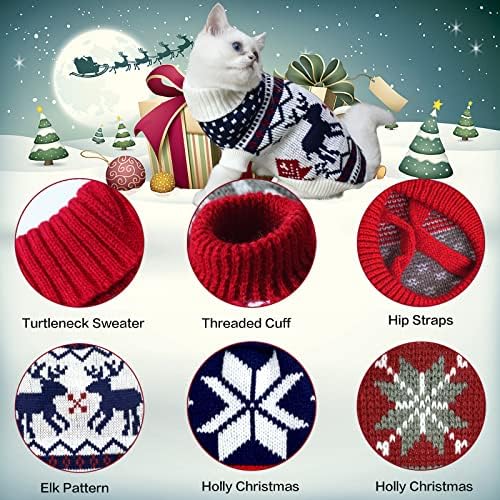 COOSHOU 3PCS סוודר כלבי חג המולד תחפושת חג המולד חתול בגדים סריגים חתול כחול לבן וחג המולד סוודרים אדומים עם אימונים דפוס פתיתי שלג לחתלת