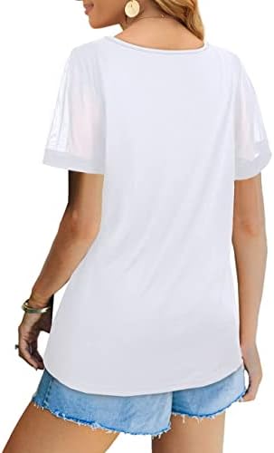 חולצות Annhoo לנשים סתיו סתיו שרוול קצר צוואר צוואר חתוך רשת חולצות בסיסיות טיז נער בגדים בני ניו יורק