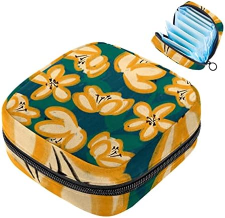 שקית אחסון מפיות סניטרית של Oryuekan, שקיות רוכסן משטחיות ניידות לשימוש חוזר, כיס אחסון טמפון לנשים, פסטל ציור פרח צהוב קפיץ מודרני