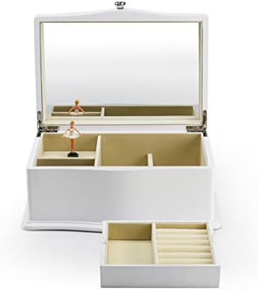 בלרינה סיבוב לבן מטה 18 הערה קופסת תכשיטים מוזיקלית מעץ - שירים רבים לבחירה - בית בטווח