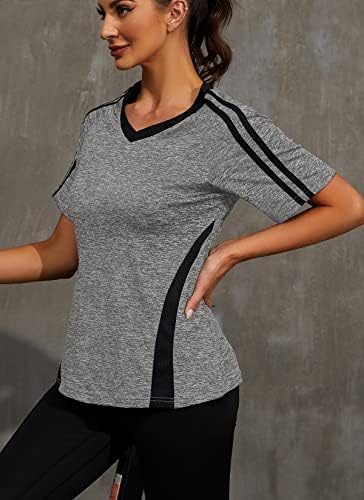צמרות יוגה לנשים Hocosit Activewear v חולצות אימון צוואר תרגיל טיול יבש טי יבש