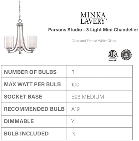 תאורת תליון מנברשת מינקה לובר 4103-84, חדר אוכל סטודיו של פרסונס, 3 אור, ניקל