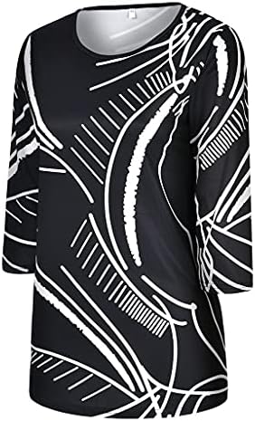 נשים חולצות עם 3/4 שרוולים, אופנה נשים של אביב מודפס אמצע אורך שרוולים צווארון עגול מקרית טי חולצות