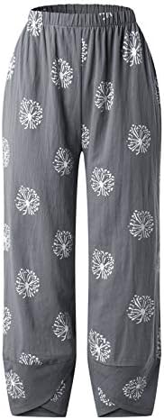 מכנסי פשתן זפרבובה נשים מכנסי קיץ בצבע אחיד מזדמן עם כיסים נוחים מותניים אלסטיים רופפים מכנסי רגל רחבים פשתן כותנה