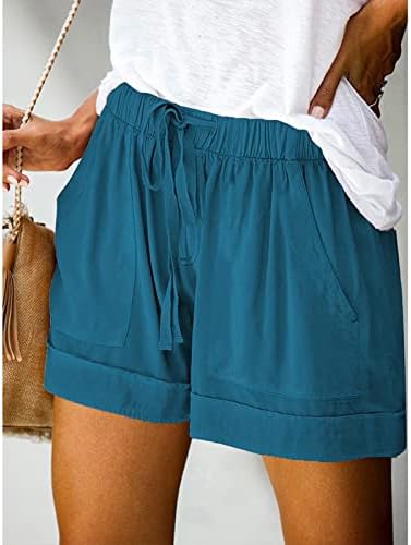 נשים שורשיות פלוס מכנסיים קצרים בגודל קז'ואלים רגילים מותניים רגילים משיכת כיסים קיץ חוף קלים מכנסי טרקלין קצרים