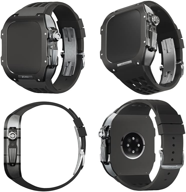 ערכת שינוי שעון שמאל עבור Apple Watch 8 7 75 ממ מארז טיטניום + רצועת ויטון, מארז יוקרה וערכת שינוי פס
