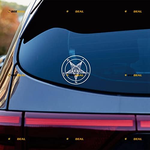 פנטגרם Baphomet Devil Devil Satanic Decal מדבקה ויניל - לבן 6 אינץ ' - אין רקע לכוס מחשב נייד סירות רכב