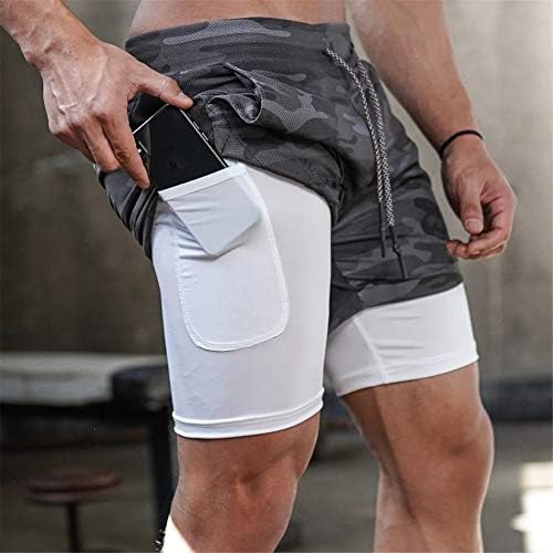 Andongnywell גברים 2 ב 1 מכנסיים קצרים פעילים גמישות קלה משקל קל משקל יבש מהיר עם כיסים