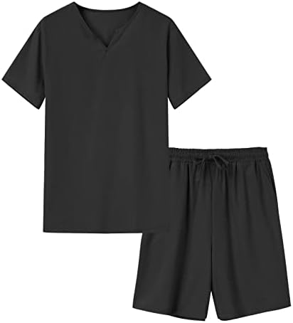 מכנסיים קצרים מזדמנים של קיץ מגברים קובע שרוול קצר חולצת חוף בסיסית וחליפת ספורט קצרה תלת מימד הדפסת דש.