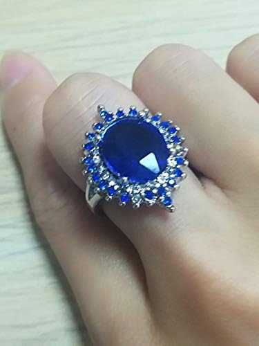 הילה תכשיטי אופנה כחול ספיר נשים חתונת אירוסין טבעת 925 כסף תכשיטי גודל 6-10