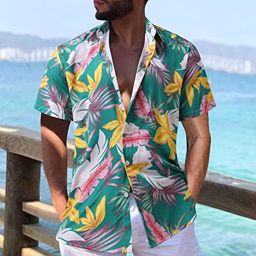 XXVR Mens Hawaiian חולצות, קיץ שרוול קצר כפתור הדפס פרחוני טרופי למטה כושר רגוע בכושר חוף חוף אלוהה