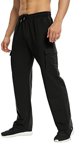 מכנסי טרנינג של דיבולונג גברים מכנסי טרנינג פתוחים תחתית רגל ישרה יוגה מכנסי זיעה מכנסיים אתלטים מזדמנים עם כיסים