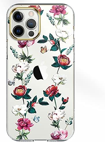 מארז Luolnh iPhone 12, iPhone 12 Pro Case עם פרחים, לנשים ג'יראלי, דפוס פרחוני אטום זעזועים כיסוי גב קשה למארז טלפון 6.1 אינץ '2020-כחול